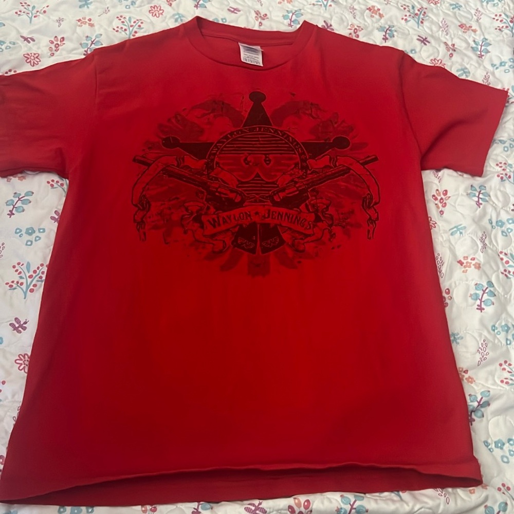 Vintage 90’s Waylon Jennings Shirt Medium Red SS Cotton Outlaw Western Country